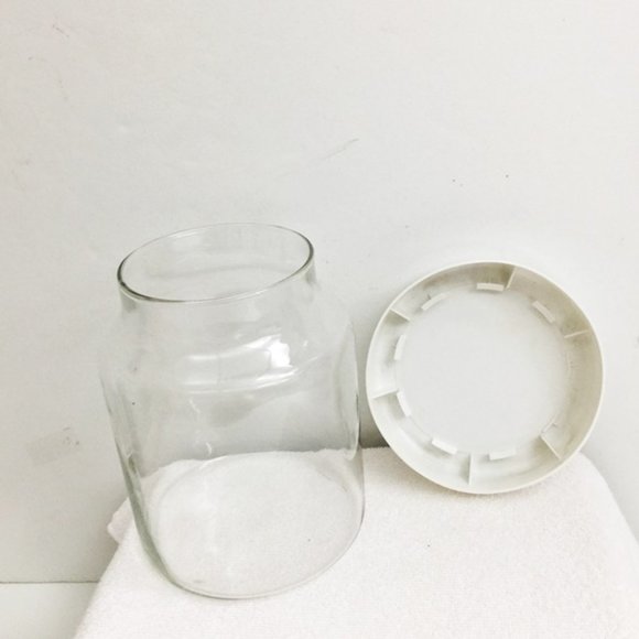 Glass Canister Storage Jar White Plastic Lid Vntge - Picture 3 of 5